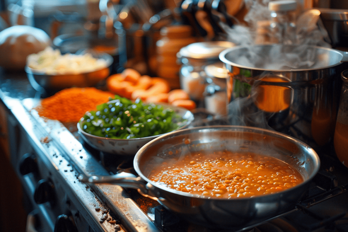 red lentil sweet potato soup steps